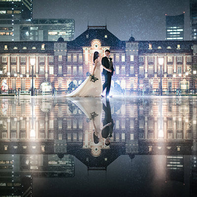 東京駅のナイトで洋装ロケーション