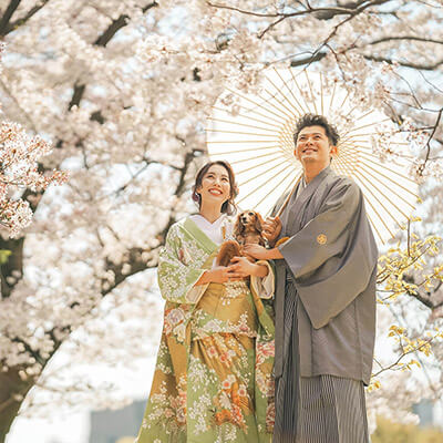 桜の色打掛で和装ロケーション